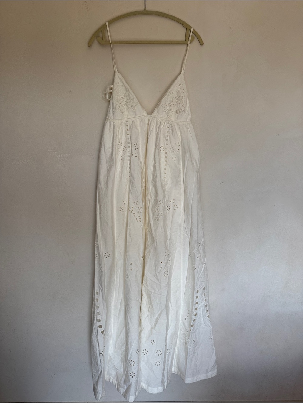 FREE PEOPLE NWT White Eyelet Maxi Dress with Spaghetti Straps